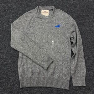 Hollister Crewneck Sweater Mens XL Gray Heather Blue Seagull Logo Pullover NEW